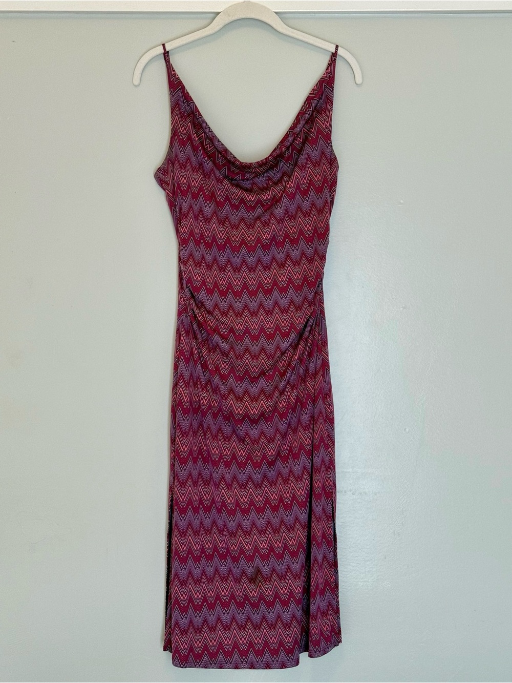 Y2K Guess Collection 100% Silk Chevron Cowl Neck Side Slit Dress M